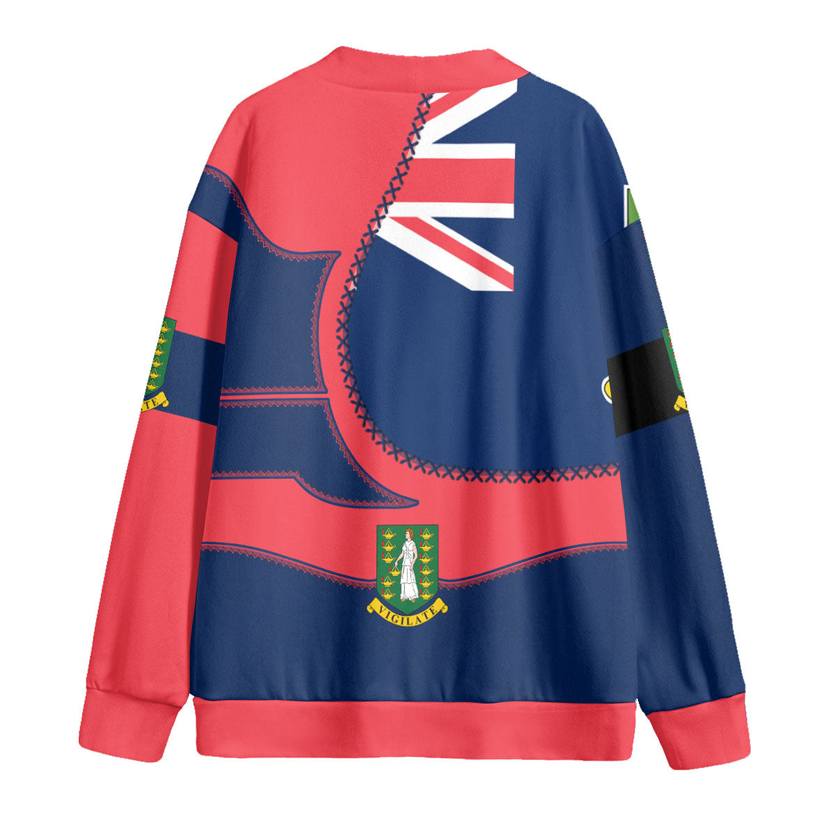 British Virgin Islands Fleece Cardigan Flag & Coat Of Arms Leather Style