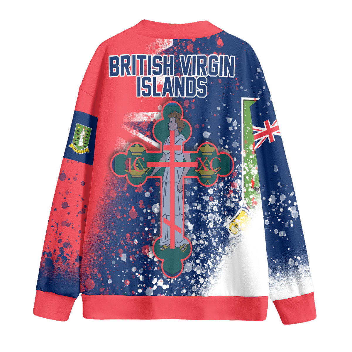 British Virgin Islands Fleece Cardigan Flag & Coat Of Arms Orthodox Style