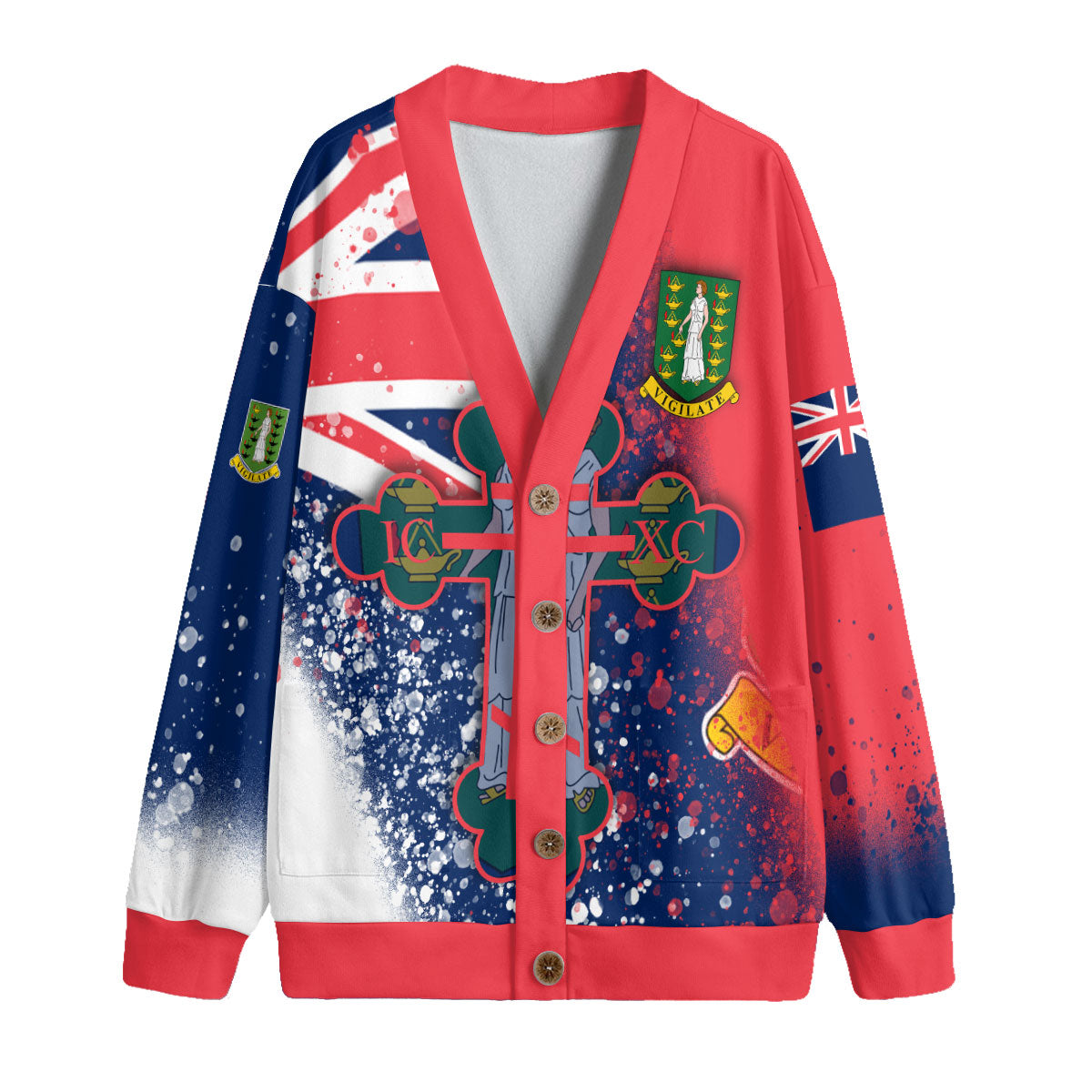 British Virgin Islands Fleece Cardigan Flag & Coat Of Arms Orthodox Style