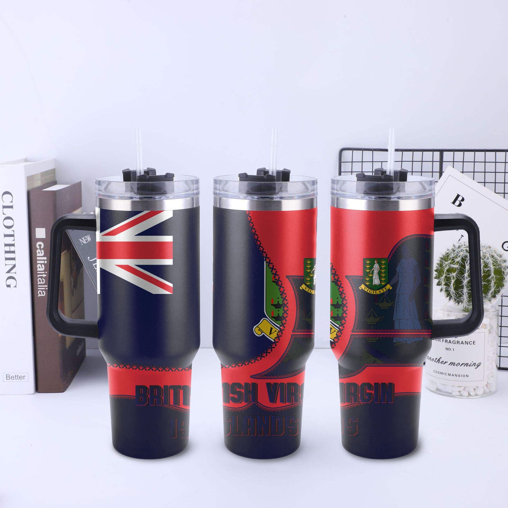 British Virgin Islands Handle Tumbler Flag & Coat Of Arms Leather Style