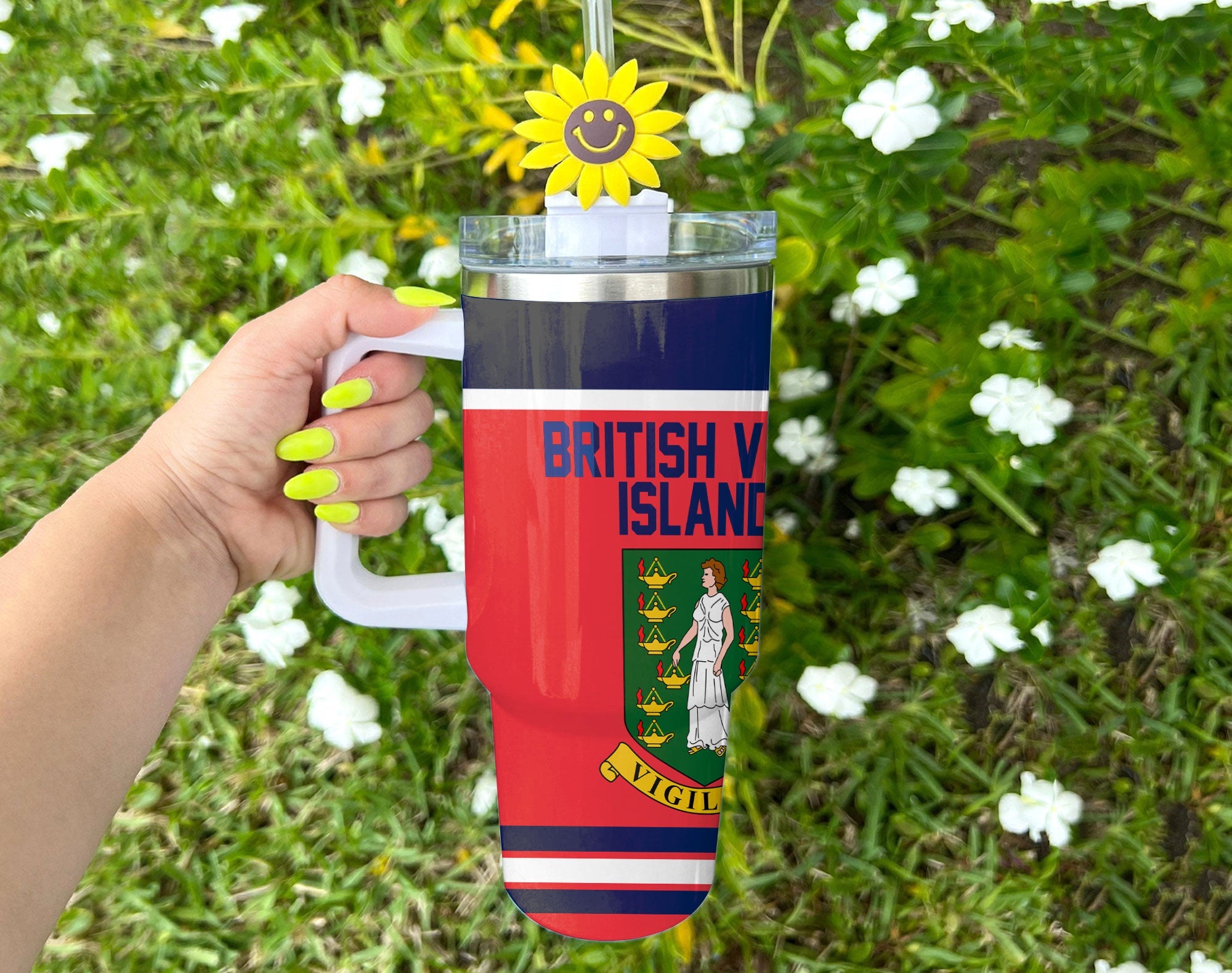 British Virgin Islands Handle Tumbler Flag & Coat Of Arms Hockey Style