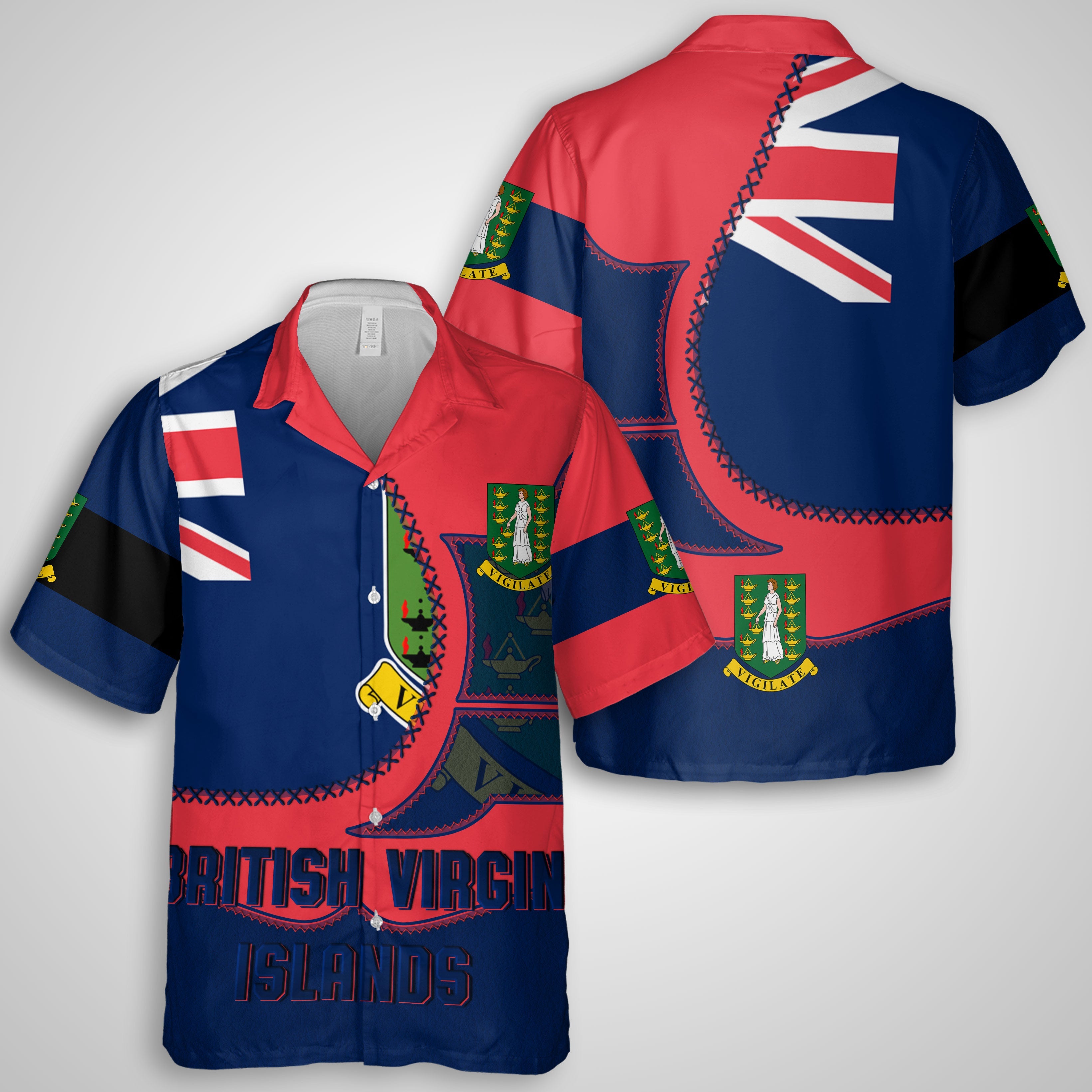 British Virgin Islands Hawaiian Shirt Flag & Coat Of Arms Leather Style