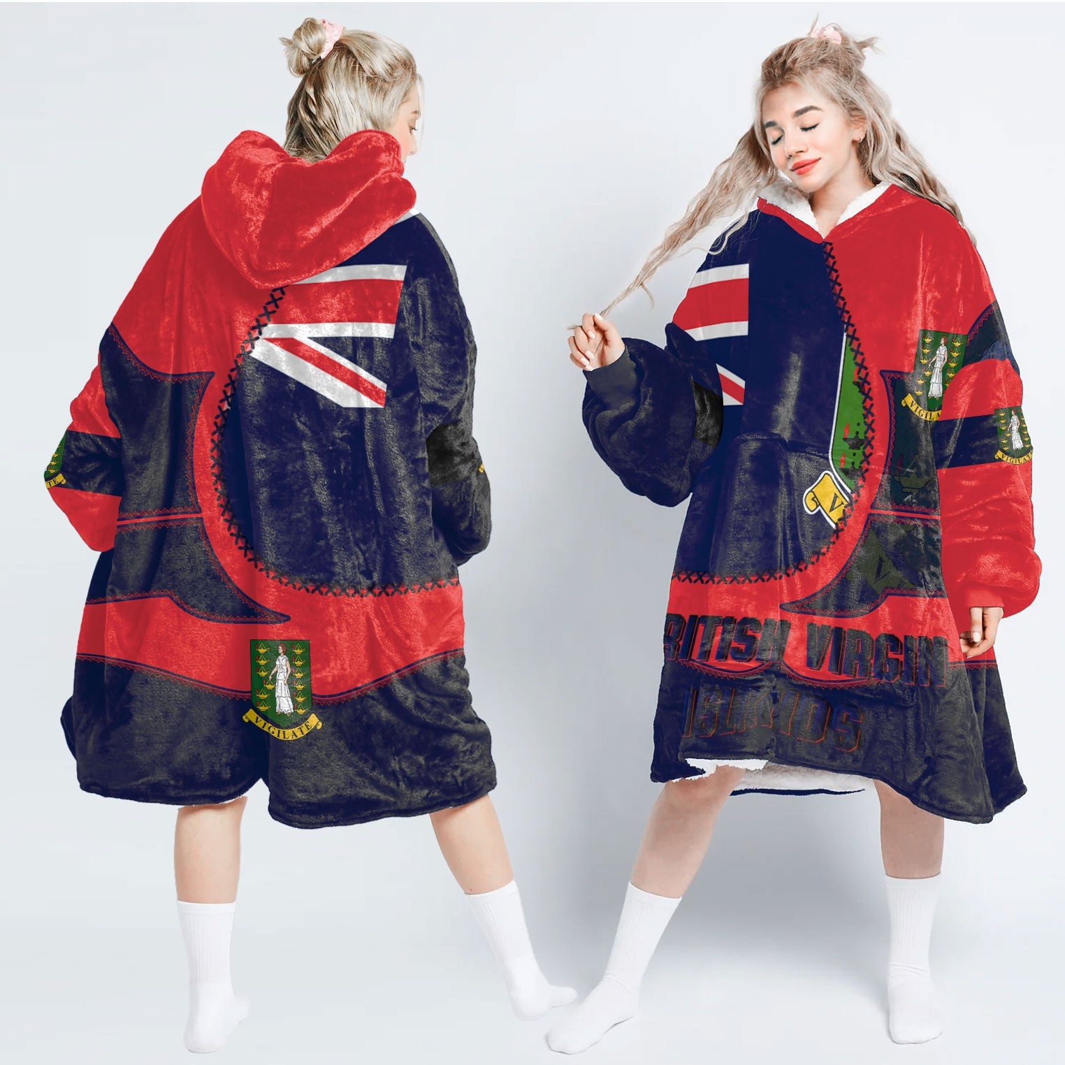 British Virgin Islands Hoodie Blanket Flag & Coat Of Arms Leather Style