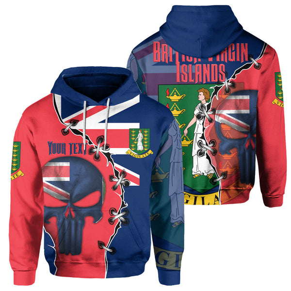 British Virgin Islands Hoodie Flag & Coat Of Arms Skull Style