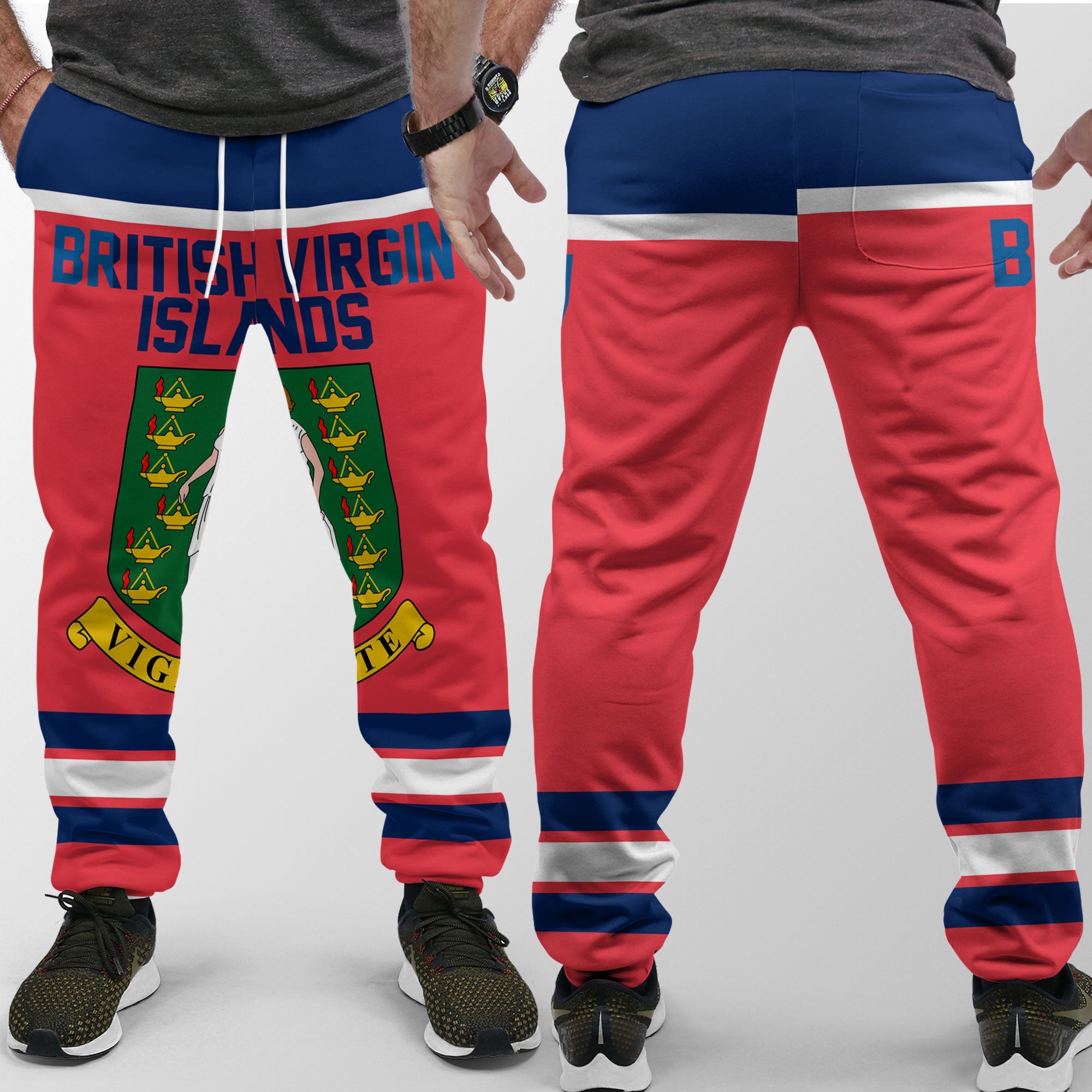 British Virgin Islands Jogger Pant Flag & Coat Of Arms Hockey Style