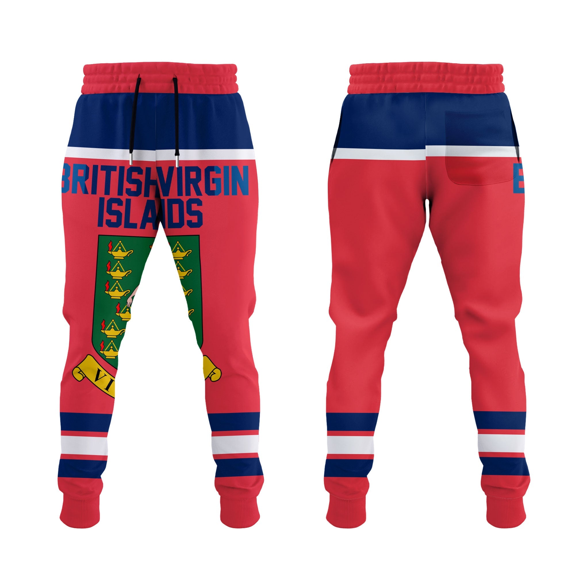 British Virgin Islands Jogger Pant Flag & Coat Of Arms Hockey Style