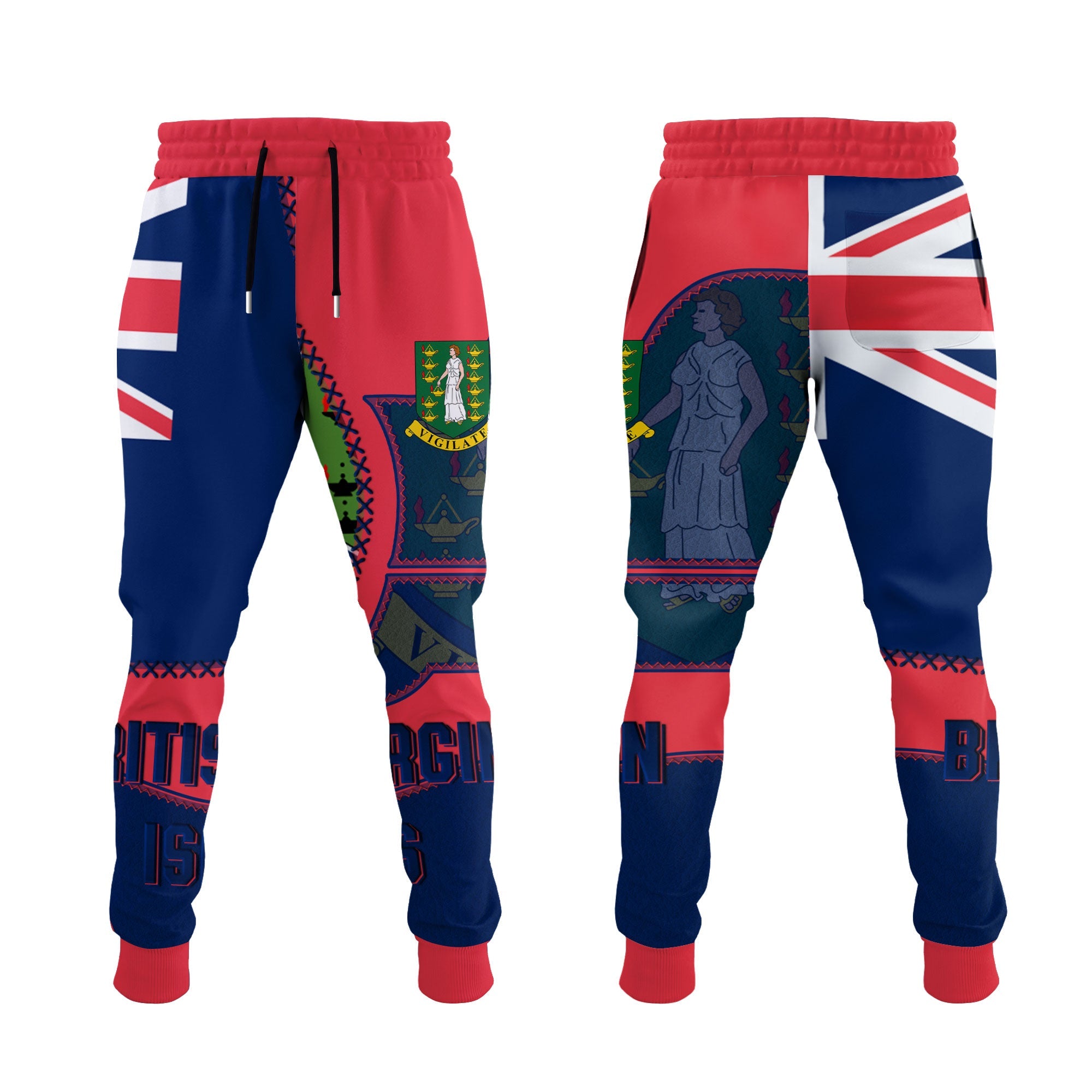 British Virgin Islands Jogger Pant Flag & Coat Of Arms Leather Style