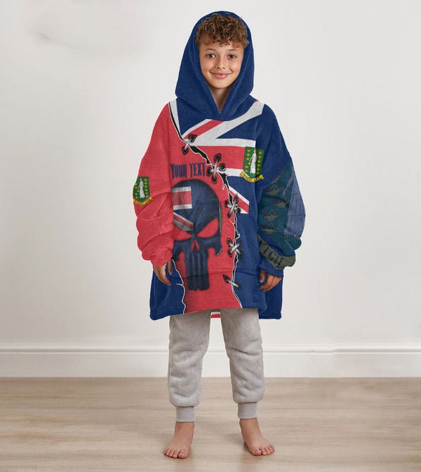 British Virgin Islands Kid Snug Hoodie Flag & Coat Of Arms Skull Style