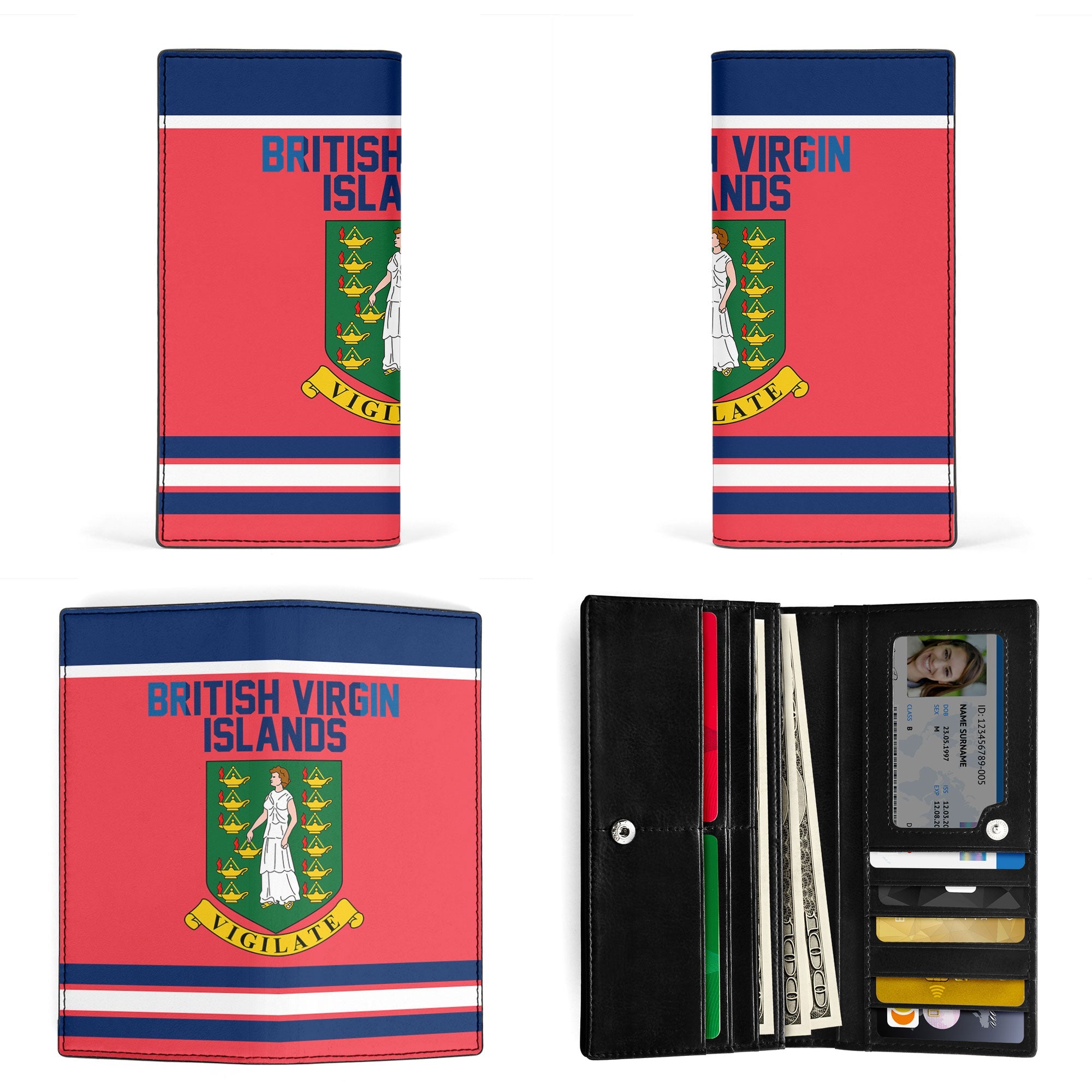 British Virgin Islands Leather Wallet Flag & Coat Of Arms Hockey Style