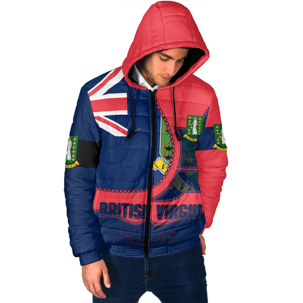 British Virgin Islands Men Hooded Padded Jacket Flag & Coat Of Arms Leather Style