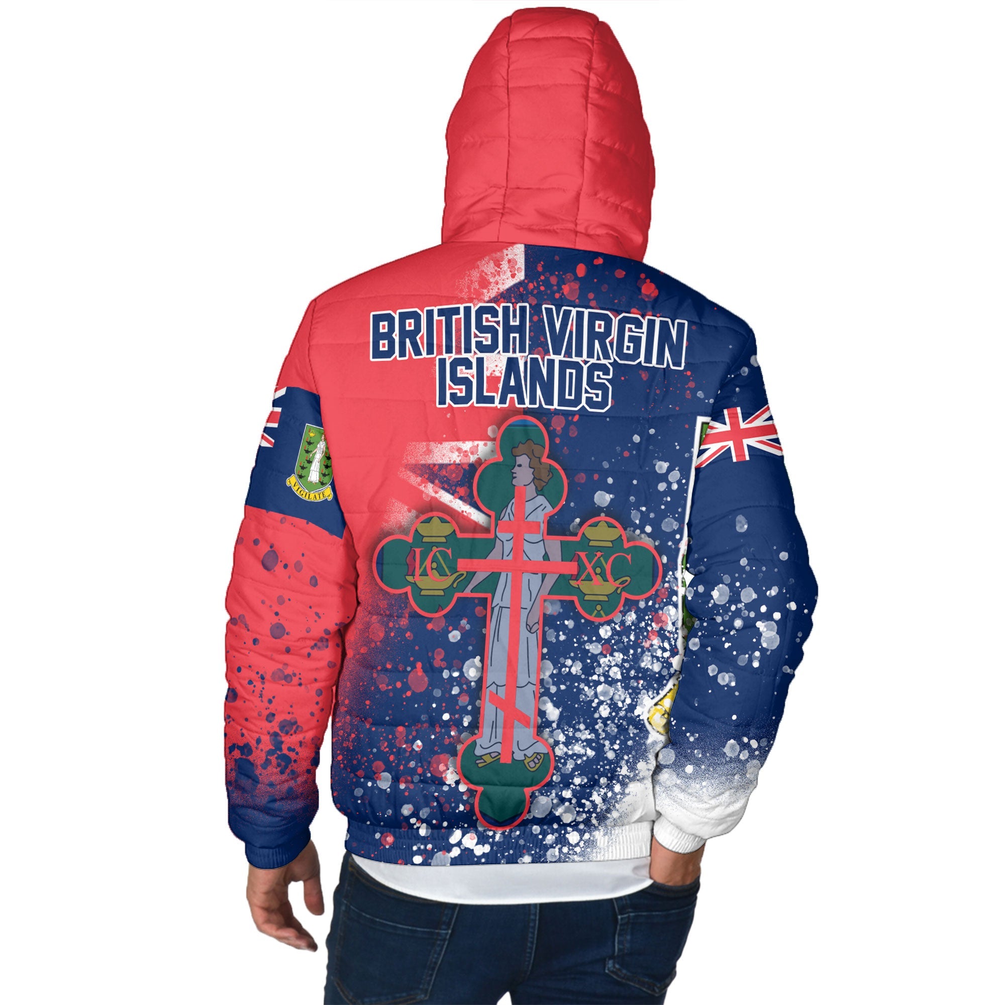 British Virgin Islands Men Hooded Padded Jacket Flag & Coat Of Arms Orthodox Style