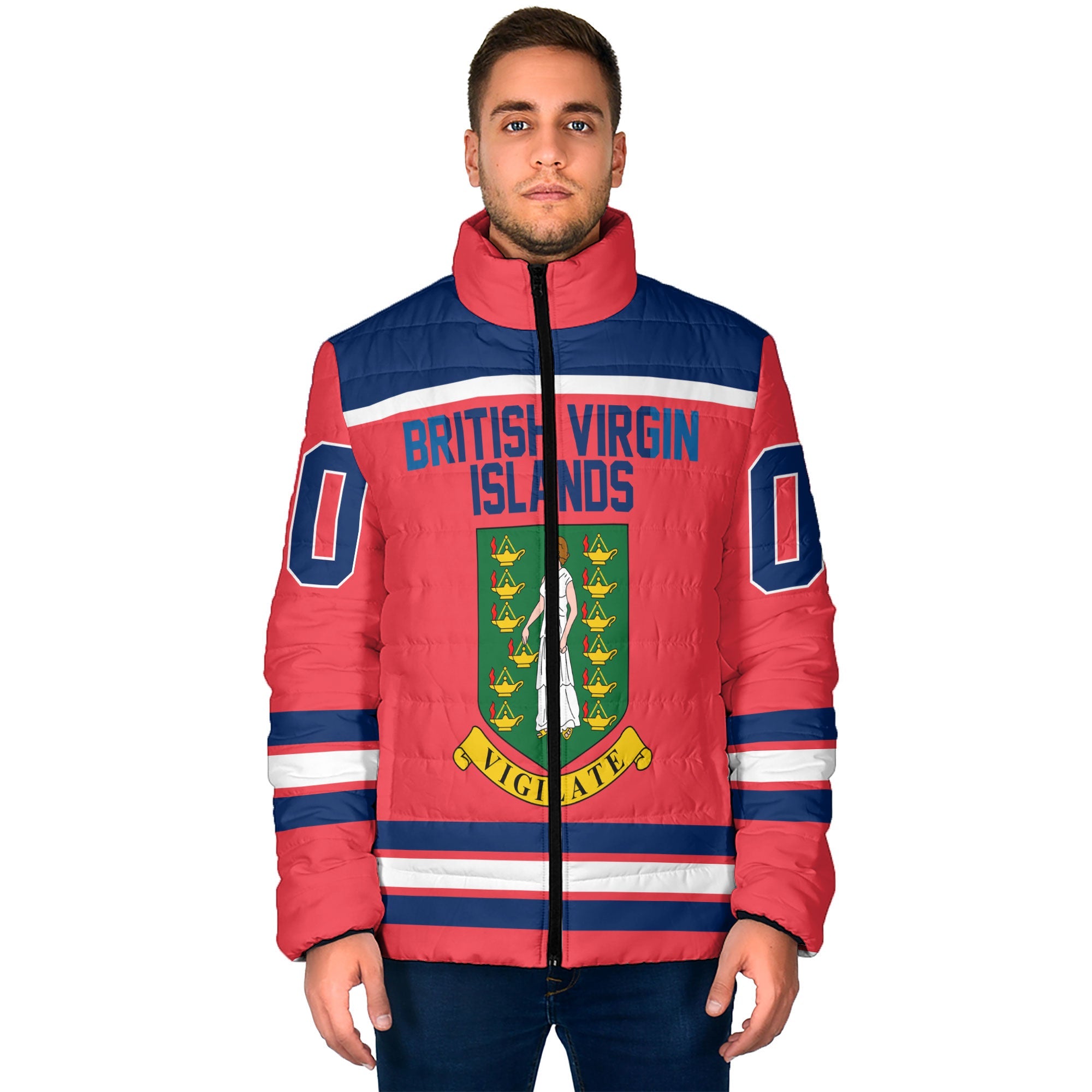 British Virgin Islands Men Padded Jacket Flag & Coat Of Arms Hockey Style