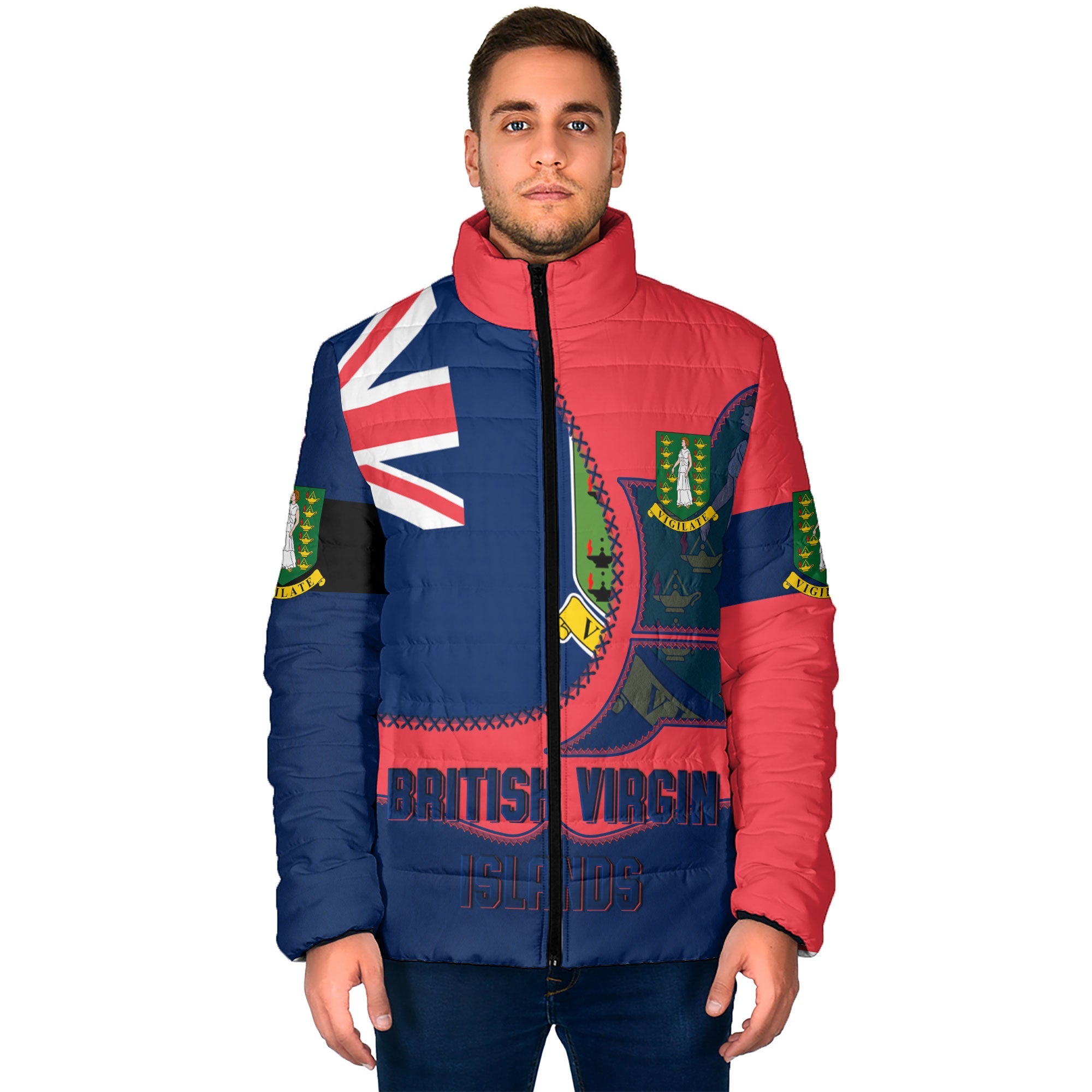 British Virgin Islands Men Padded Jacket Flag & Coat Of Arms Leather Style