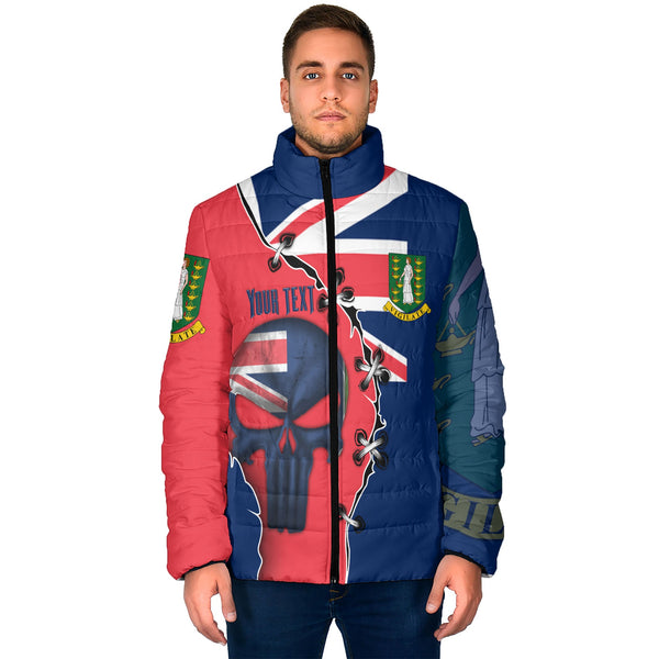 British Virgin Islands Men Padded Jacket Flag & Coat Of Arms Skull Style