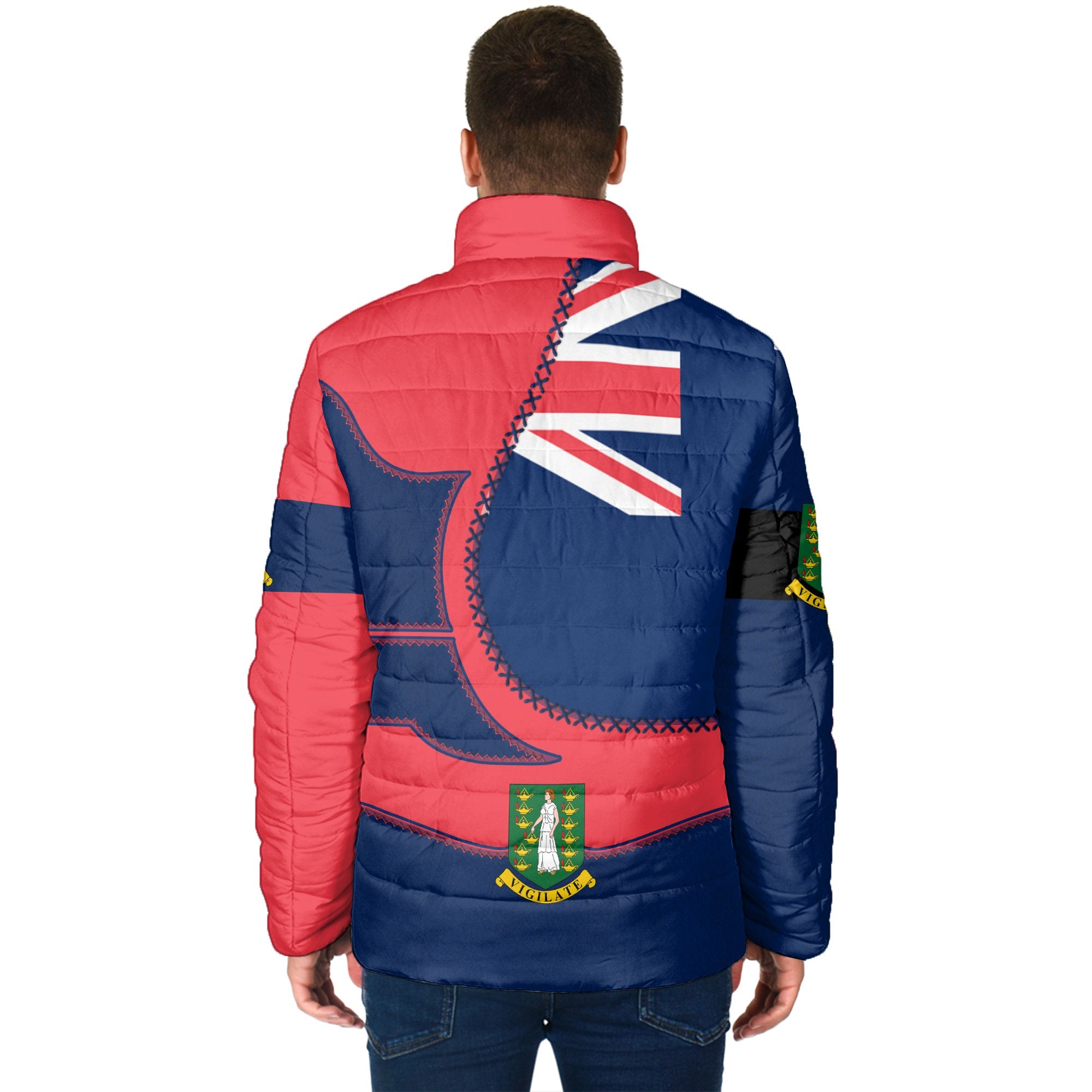 British Virgin Islands Men Padded Jacket Flag & Coat Of Arms Leather Style