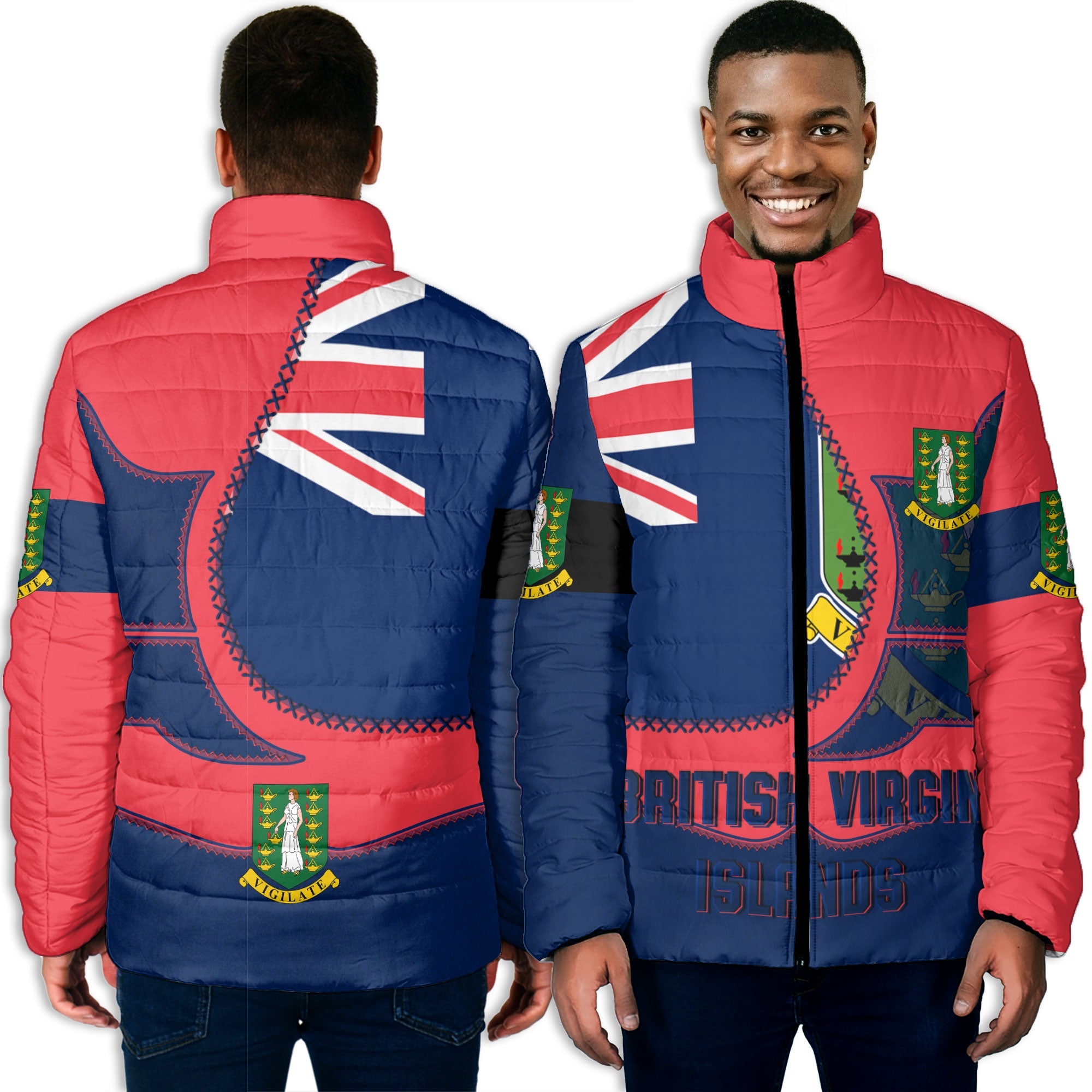 British Virgin Islands Men Padded Jacket Flag & Coat Of Arms Leather Style