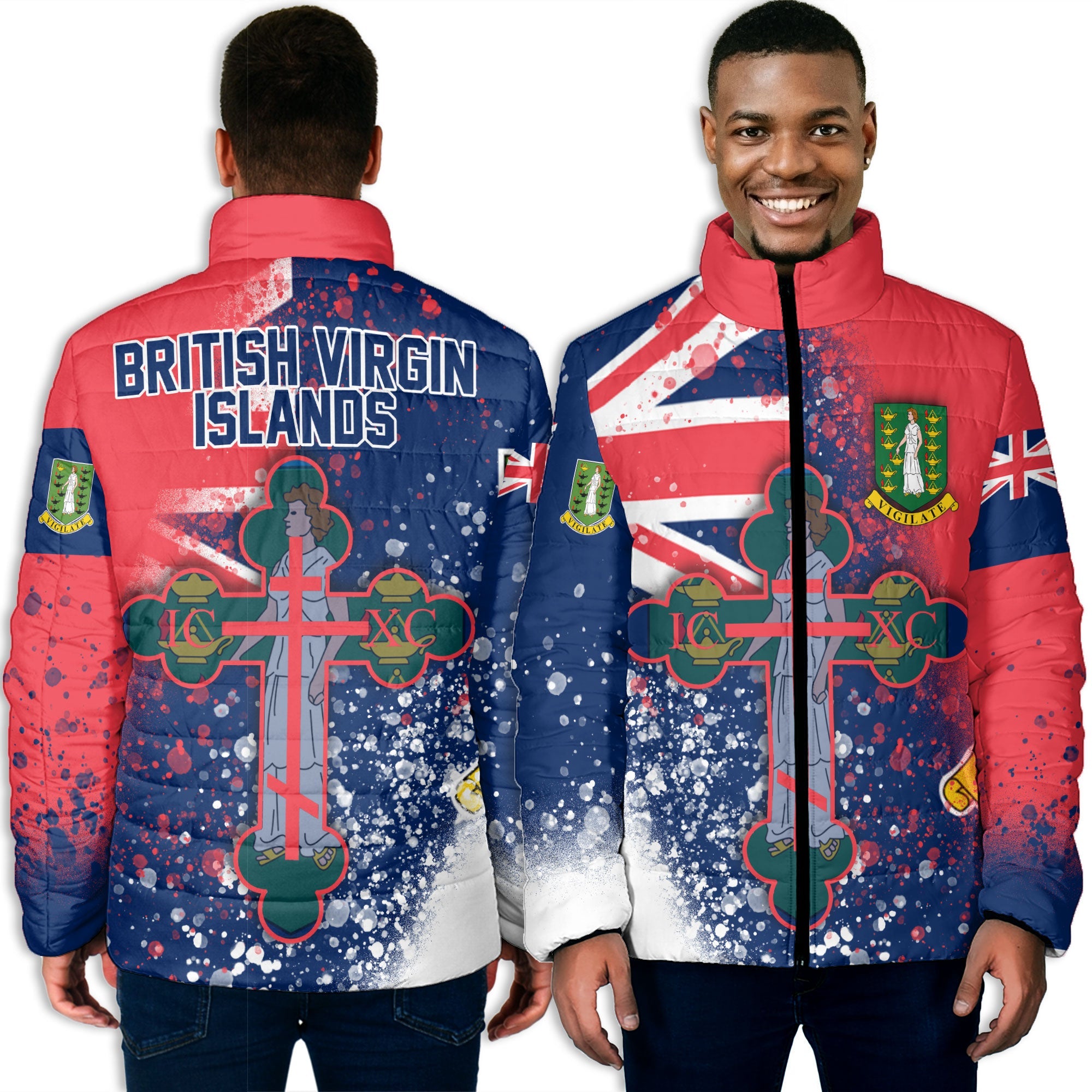 British Virgin Islands Men Padded Jacket Flag & Coat Of Arms Orthodox Style