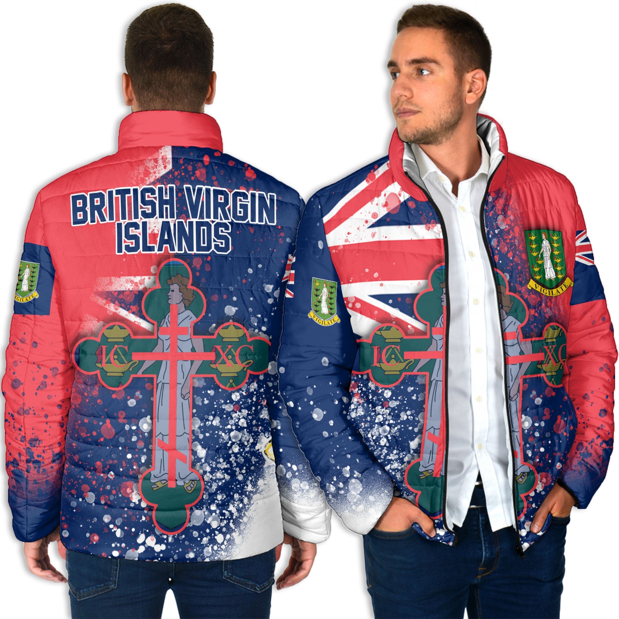 British Virgin Islands Men Padded Jacket Flag & Coat Of Arms Orthodox Style