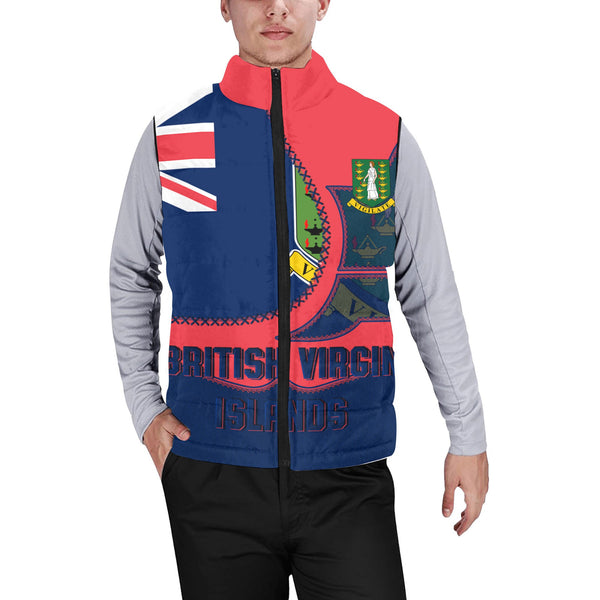 British Virgin Islands Men Padded Jacket Vest Flag & Coat Of Arms Leather Style