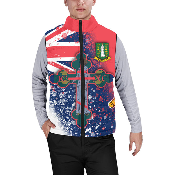 British Virgin Islands Men Padded Jacket Vest Flag & Coat Of Arms Orthodox Style