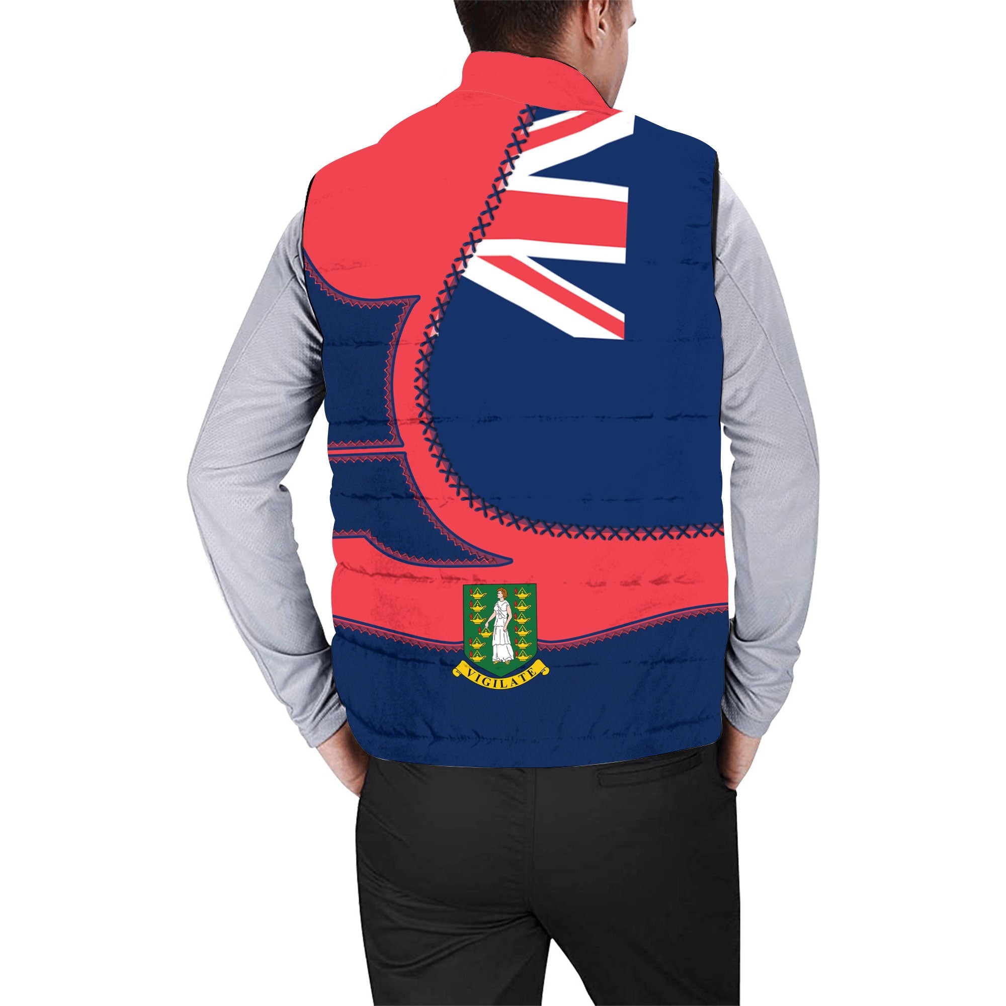 British Virgin Islands Men Padded Jacket Vest Flag & Coat Of Arms Leather Style