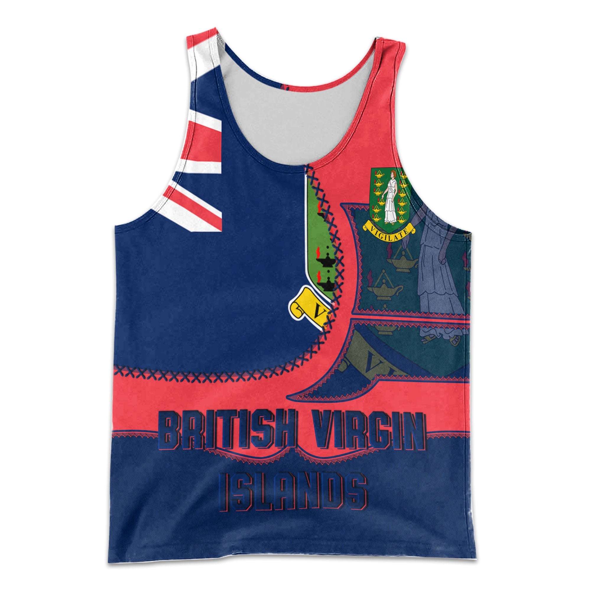 British Virgin Islands Men Tank Top Flag & Coat Of Arms Leather Style