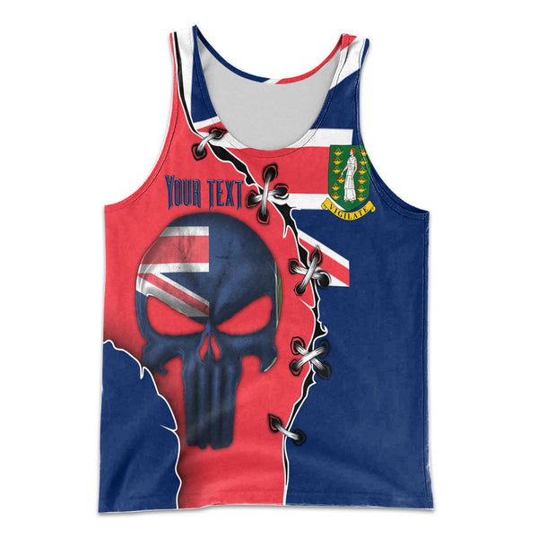 British Virgin Islands Men Tank Top Flag & Coat Of Arms Skull Style