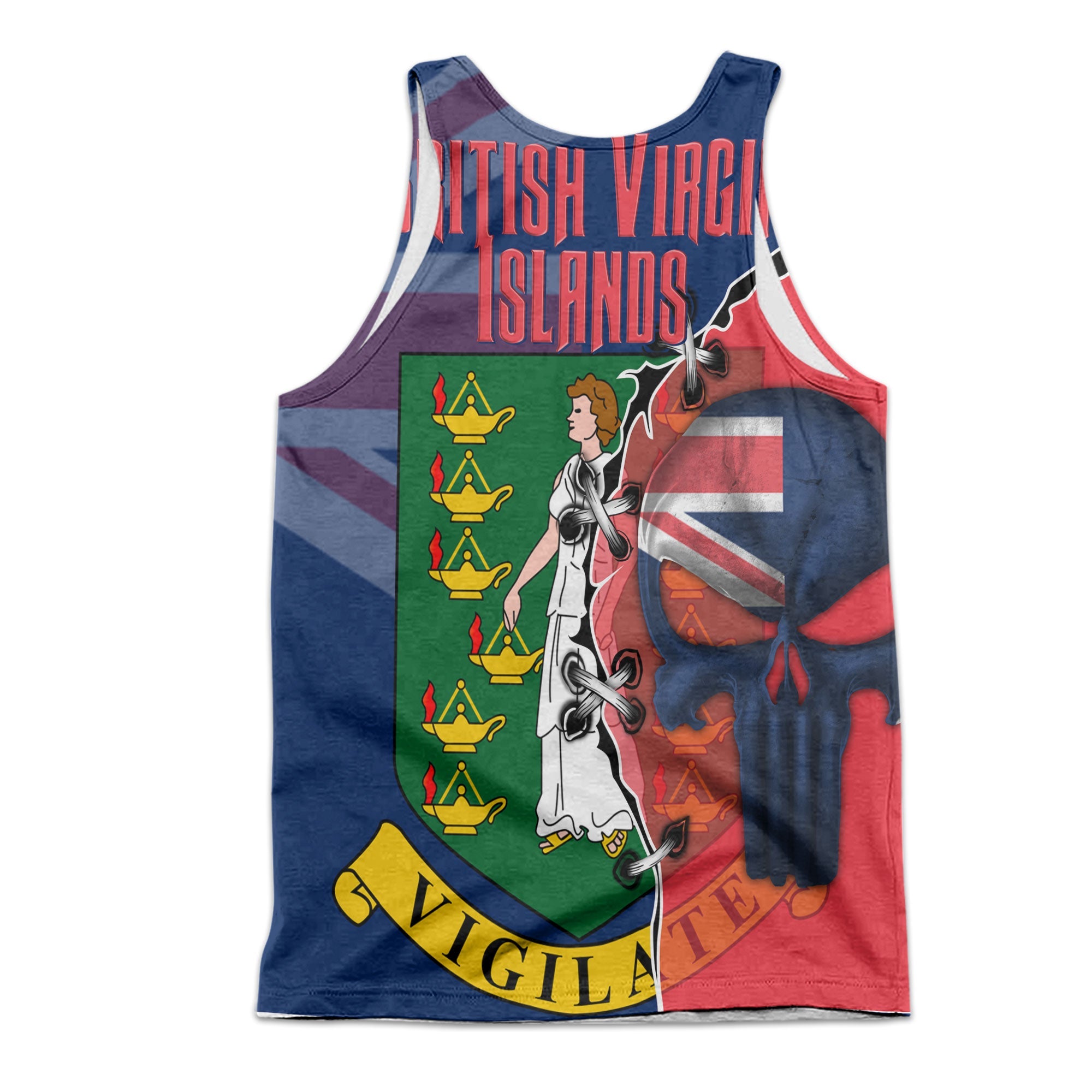 British Virgin Islands Men Tank Top Flag & Coat Of Arms Skull Style