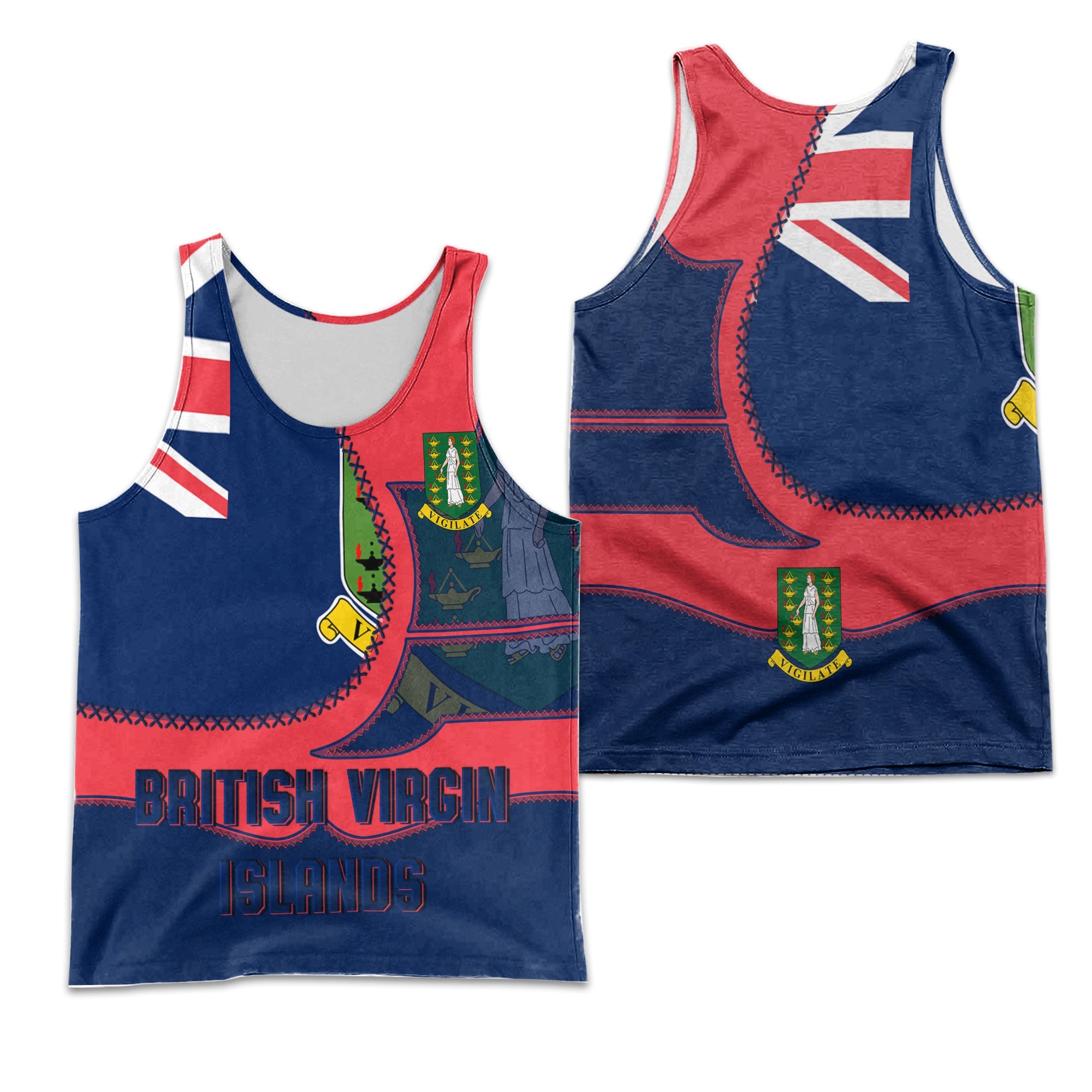 British Virgin Islands Men Tank Top Flag & Coat Of Arms Leather Style