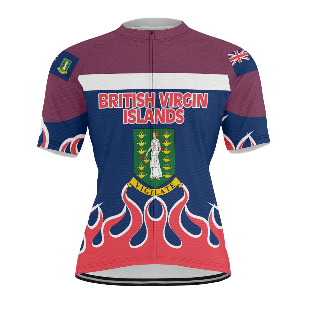 British Virgin Islands Men's Cycling Jersey Flag & Coat Of Arms Fire Hockey Style