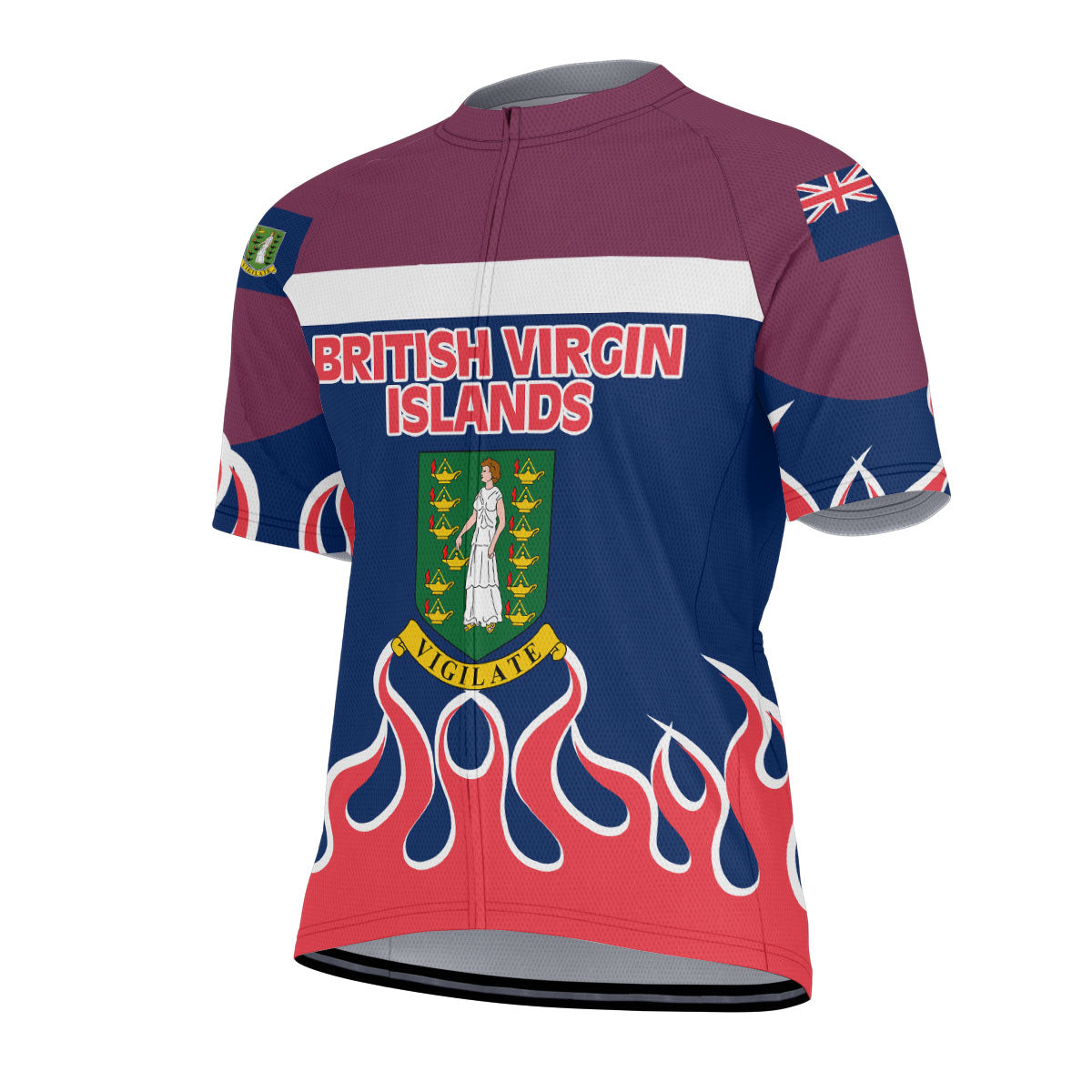 British Virgin Islands Men's Cycling Jersey Flag & Coat Of Arms Fire Hockey Style