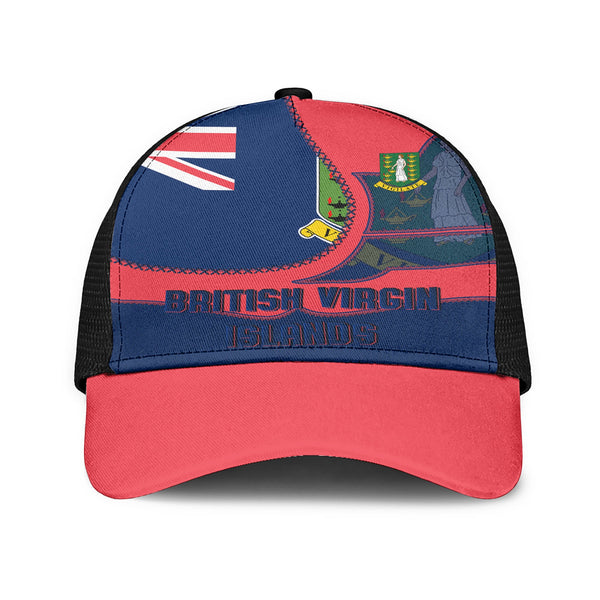 British Virgin Islands Mesh Back Cap Flag & Coat Of Arms Leather Style