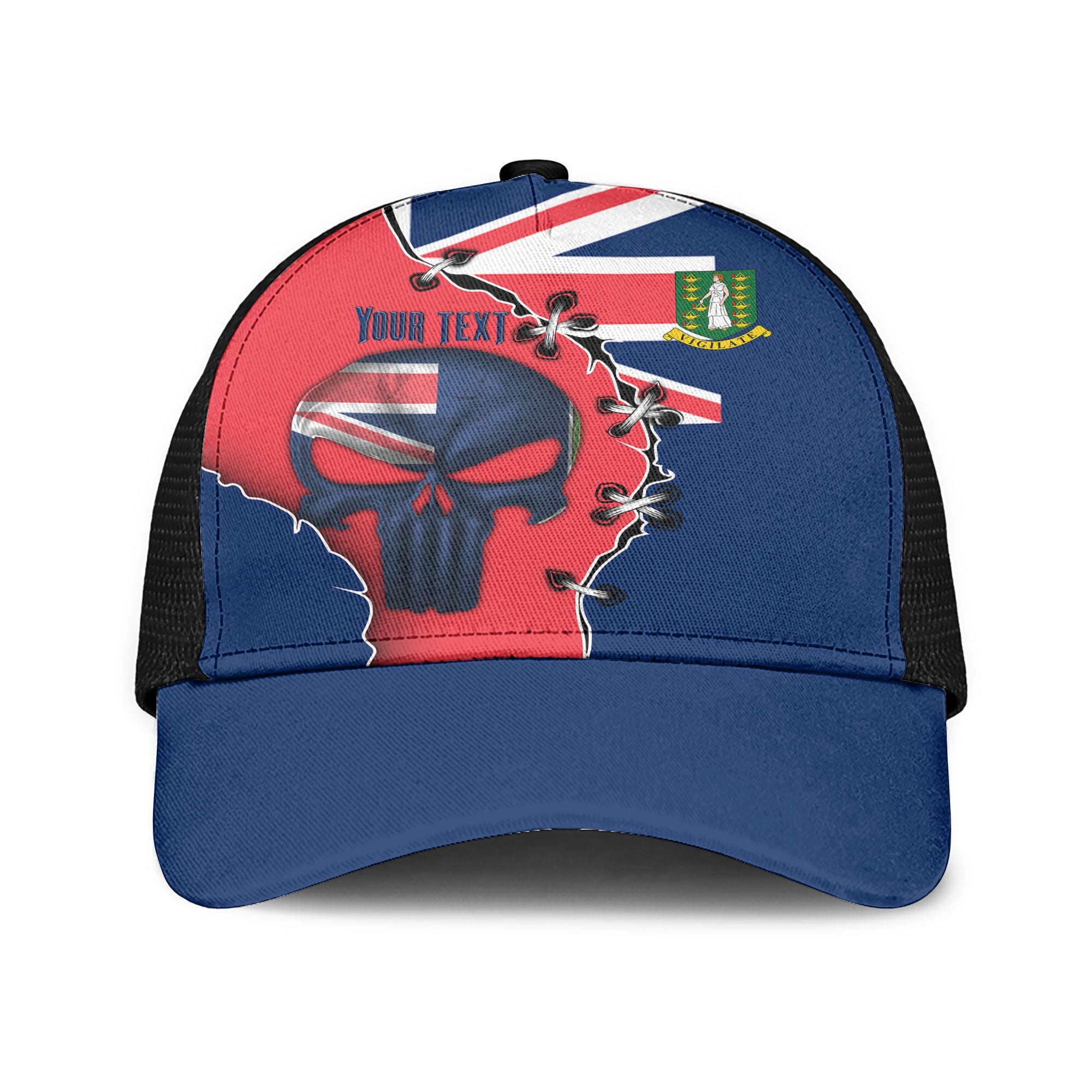 British Virgin Islands Mesh Back Cap Flag & Coat Of Arms Skull Style