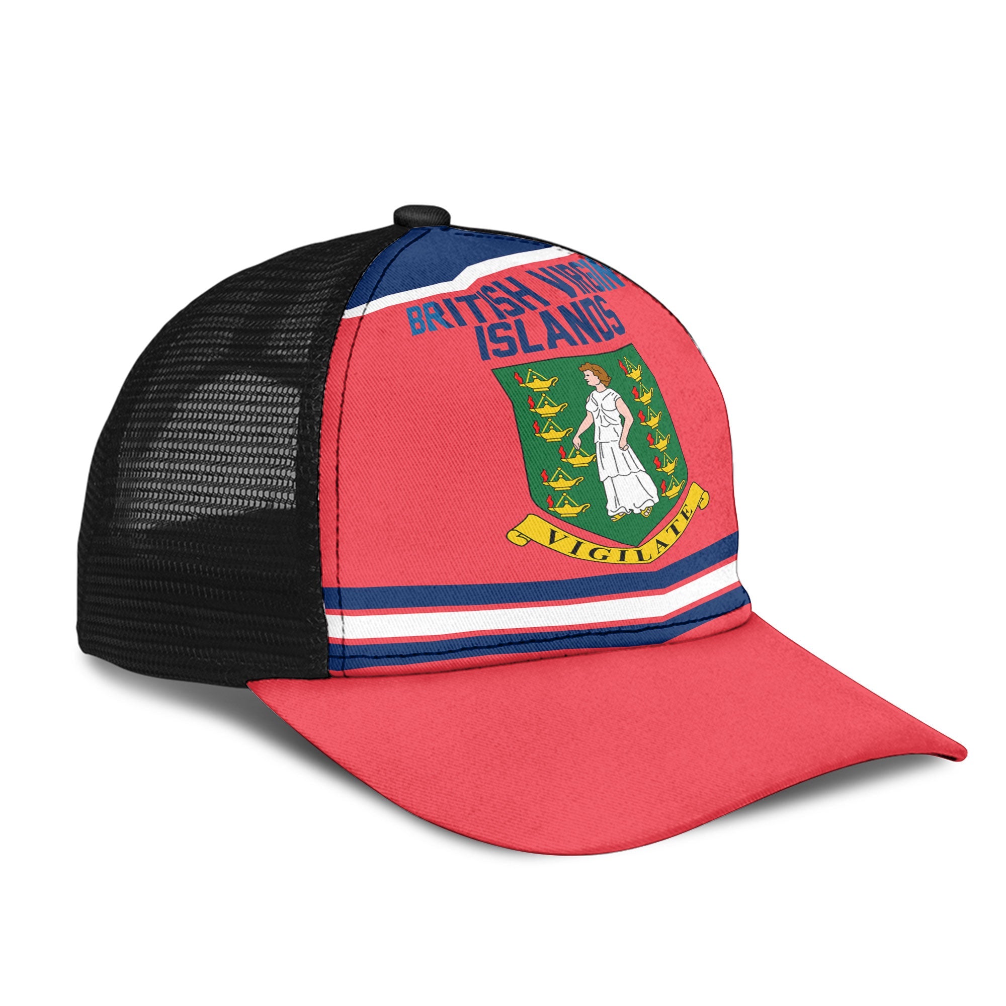 British Virgin Islands Mesh Back Cap Flag & Coat Of Arms Hockey Style