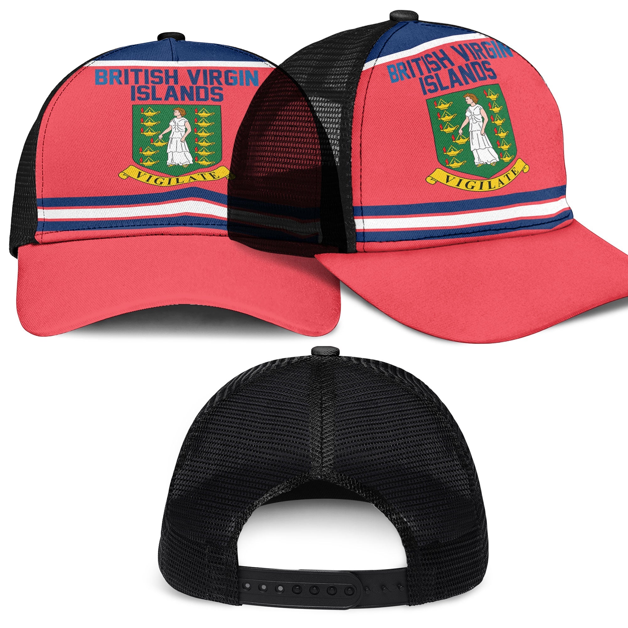 British Virgin Islands Mesh Back Cap Flag & Coat Of Arms Hockey Style