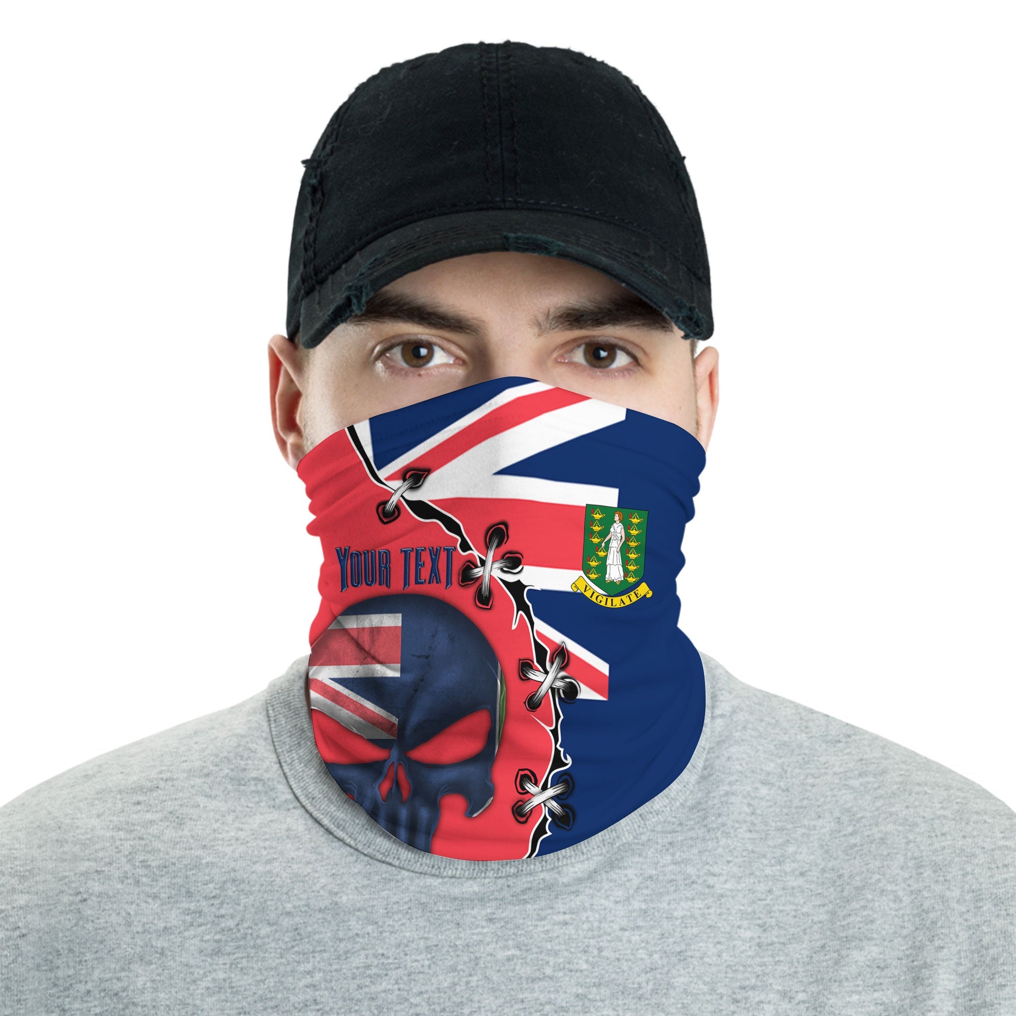 British Virgin Islands Neck Gaiter Flag & Coat Of Arms Skull Style