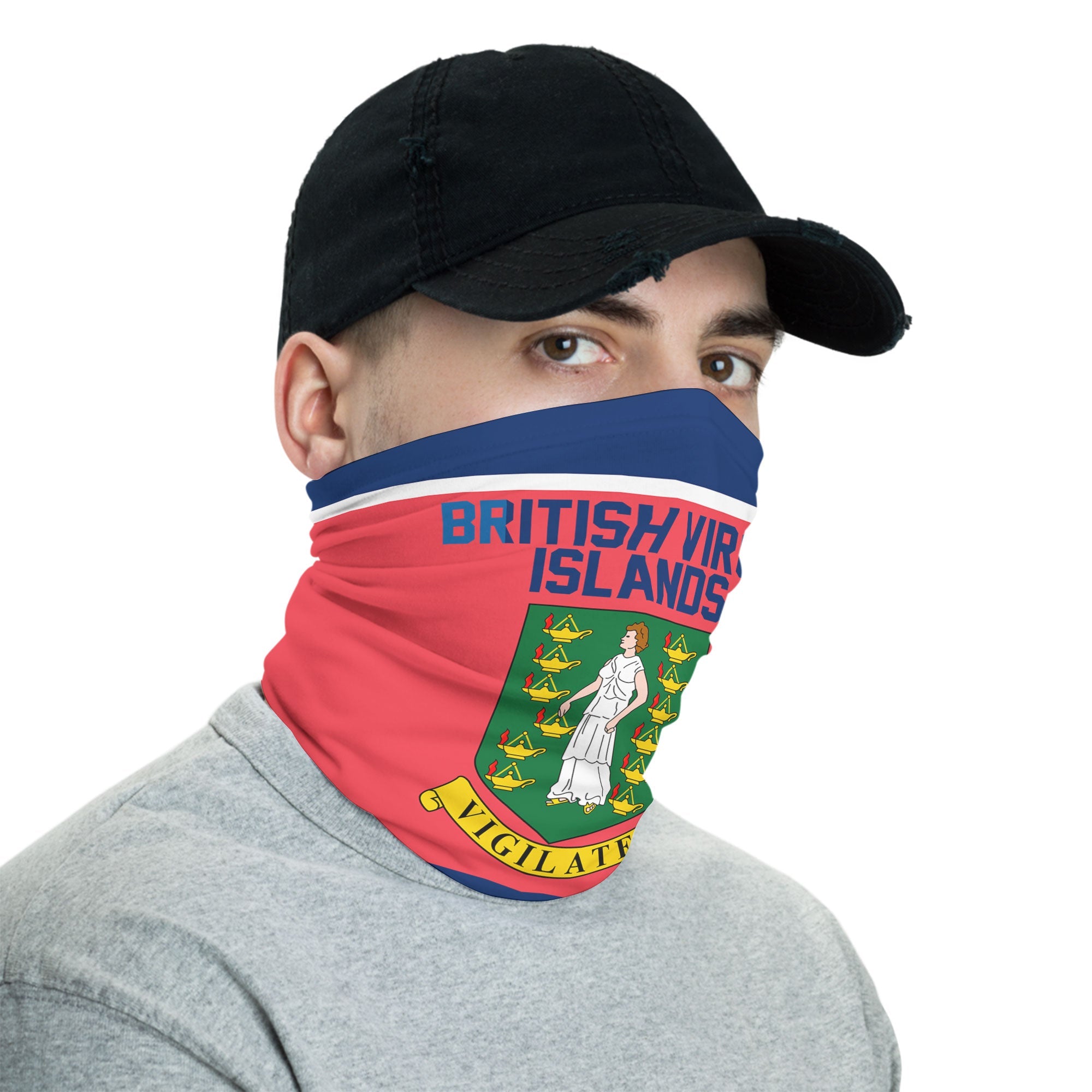 British Virgin Islands Neck Gaiter Flag & Coat Of Arms Hockey Style