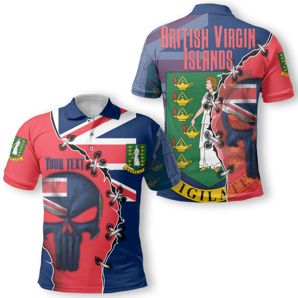 British Virgin Islands Polo Shirt Flag & Coat Of Arms Skull Style