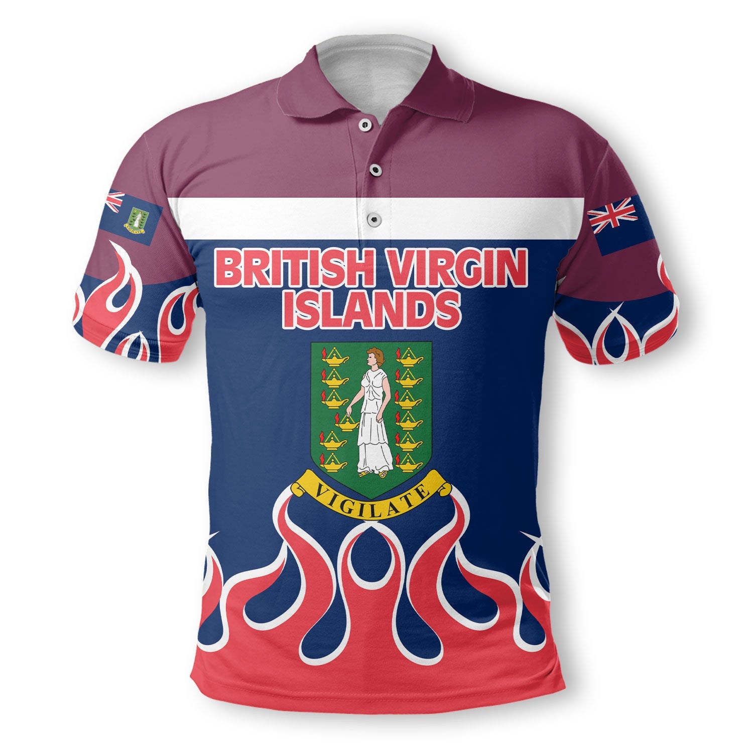 British Virgin Islands Polo Shirt Flag & Coat Of Arms Fire Hockey Style