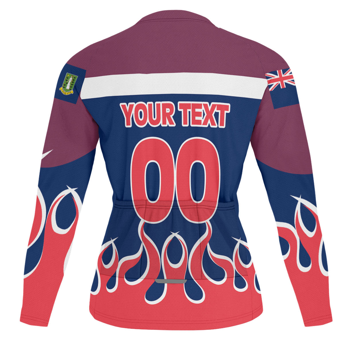 British Virgin Islands Men's Cycling Jersey Long Sleeve Flag & Coat Of Arms Fire Hockey Style