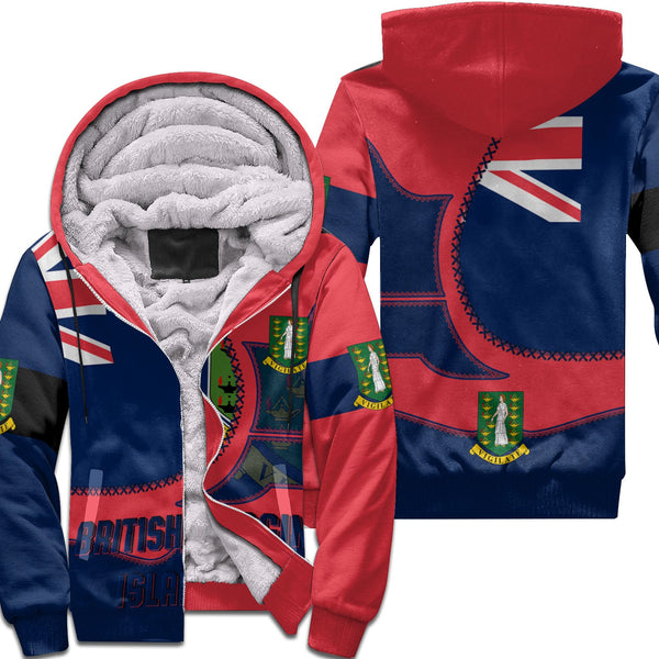 British Virgin Islands Sherpa Hoodie Flag & Coat Of Arms Leather Style