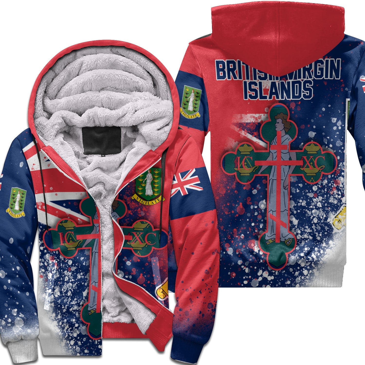 British Virgin Islands Sherpa Hoodie Flag & Coat Of Arms Orthodox Style