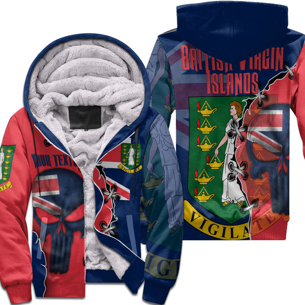 British Virgin Islands Sherpa Hoodie Flag & Coat Of Arms Skull Style