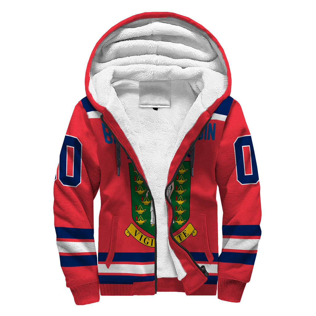 British Virgin Islands Sherpa Hoodie Flag & Coat Of Arms Hockey Style