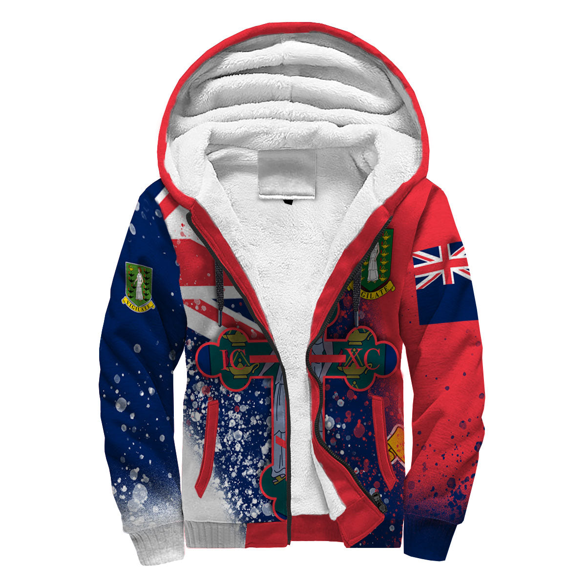 British Virgin Islands Sherpa Hoodie Flag & Coat Of Arms Orthodox Style