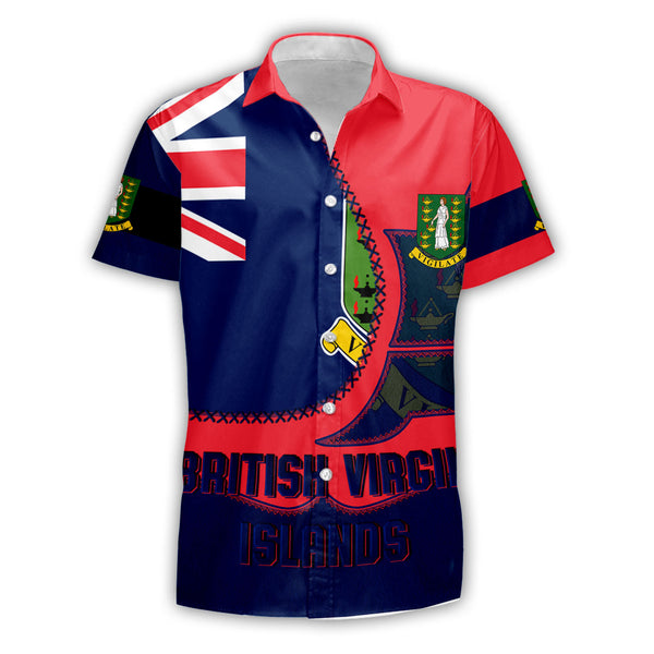 British Virgin Islands Short Sleeve Shirt Flag & Coat Of Arms Leather Style