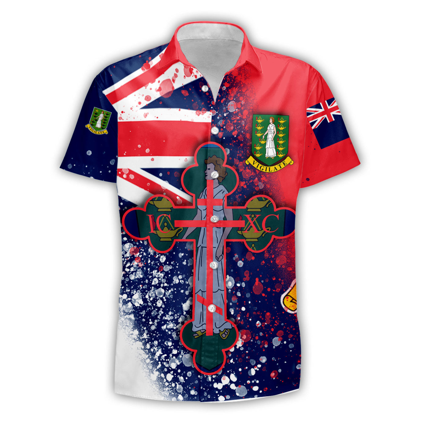 British Virgin Islands Short Sleeve Shirt Flag & Coat Of Arms Orthodox Style