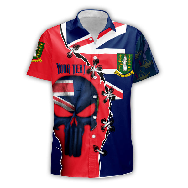 British Virgin Islands Short Sleeve Shirt Flag & Coat Of Arms Skull Style