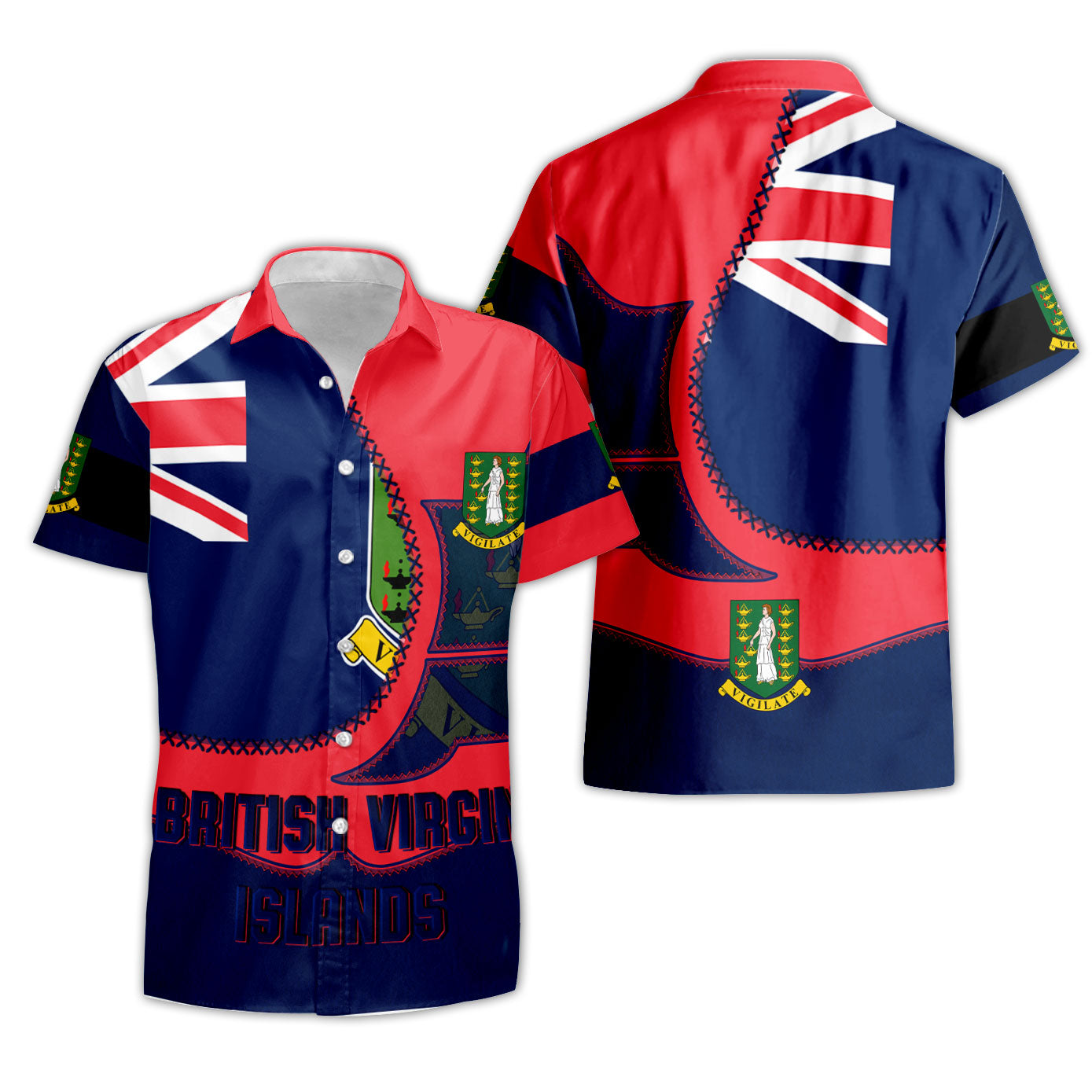 British Virgin Islands Short Sleeve Shirt Flag & Coat Of Arms Leather Style