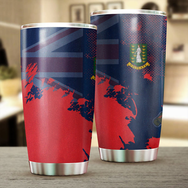 British Virgin Islands Stainless Steel Glitter Tumbler Flag & Coat Of Arms Paint Style